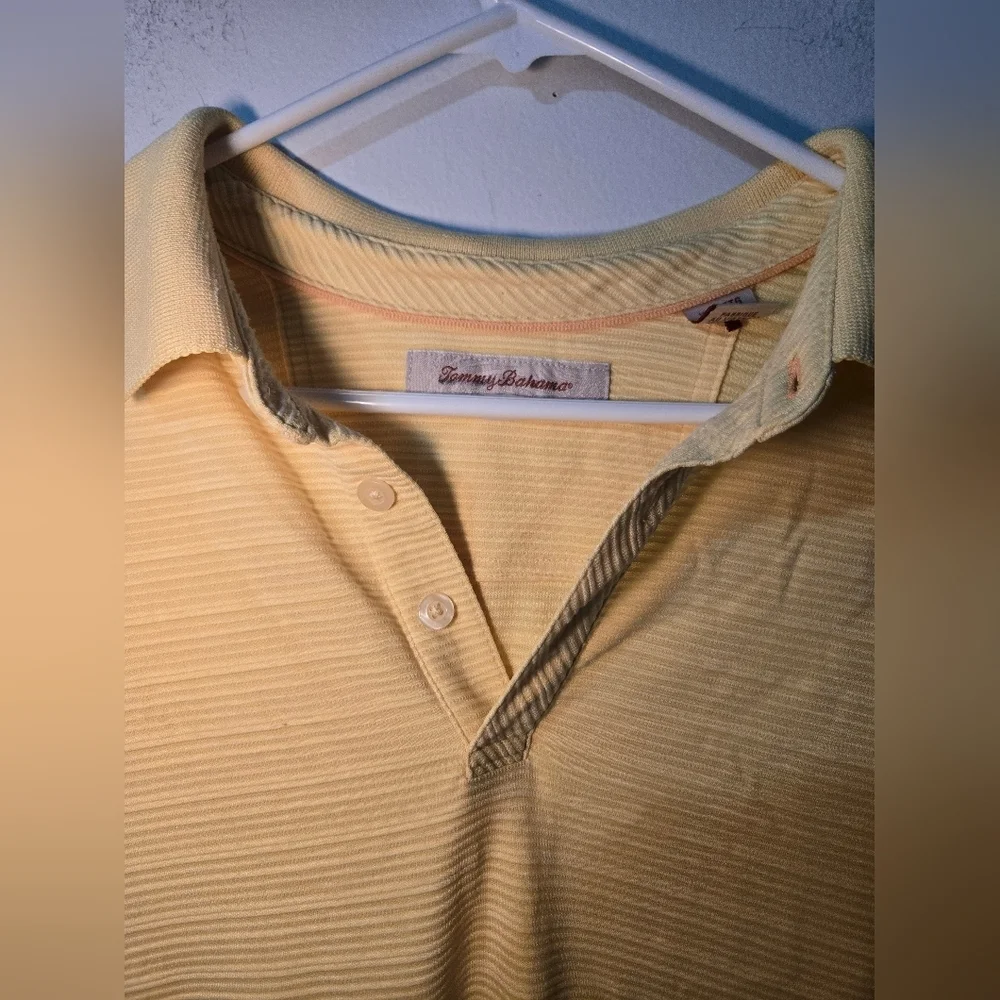 Tommy Bahama Polo Shirt Mens Size XXL Yellow Stripes Short Sleeve Collar 2XL - Picture 4 of 6
